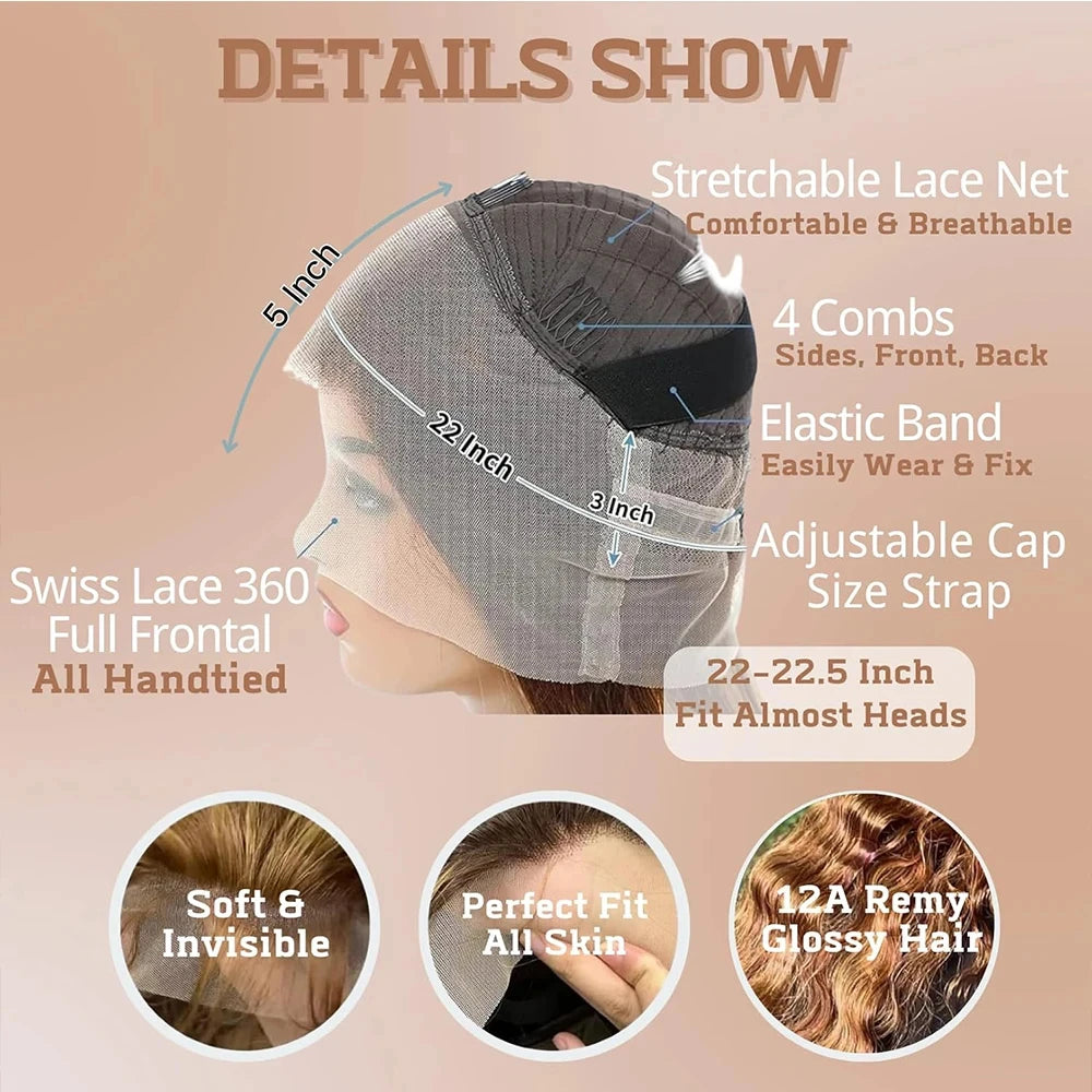 Highlight 360 Lace Front Wig Human Hair 250 Density Lace Wigs 30Inches Colored Deep Curly HD 360 Lace Front Wig Preplucked