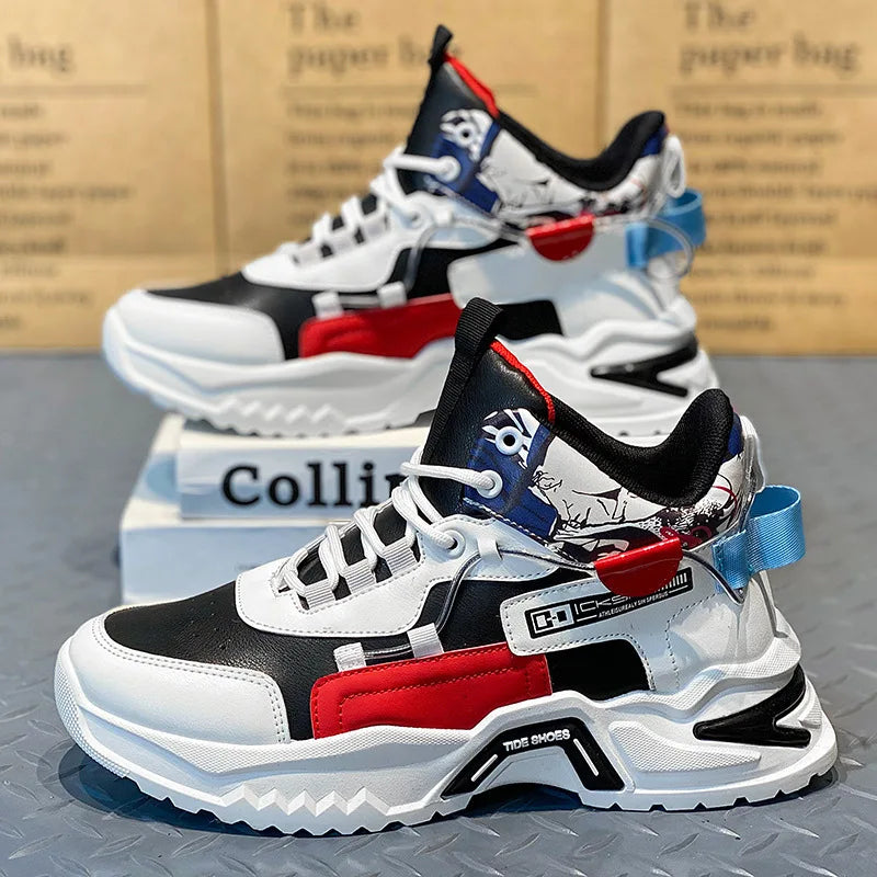 Men's Sports Sneaker Fashion Lace-up Color Matching Platform Shoes High Top Street Walking Shoes for Men Culture Casual Sneakers
