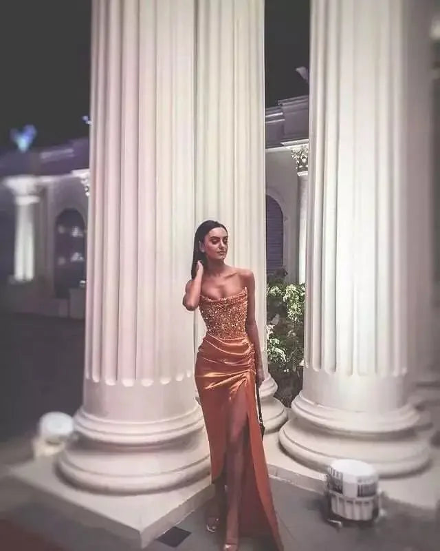 Autumn/winter Evening Dress Women's Elegant Sexy Long Dress High Side Slit European American Style Sleeveless Fashionable Gown