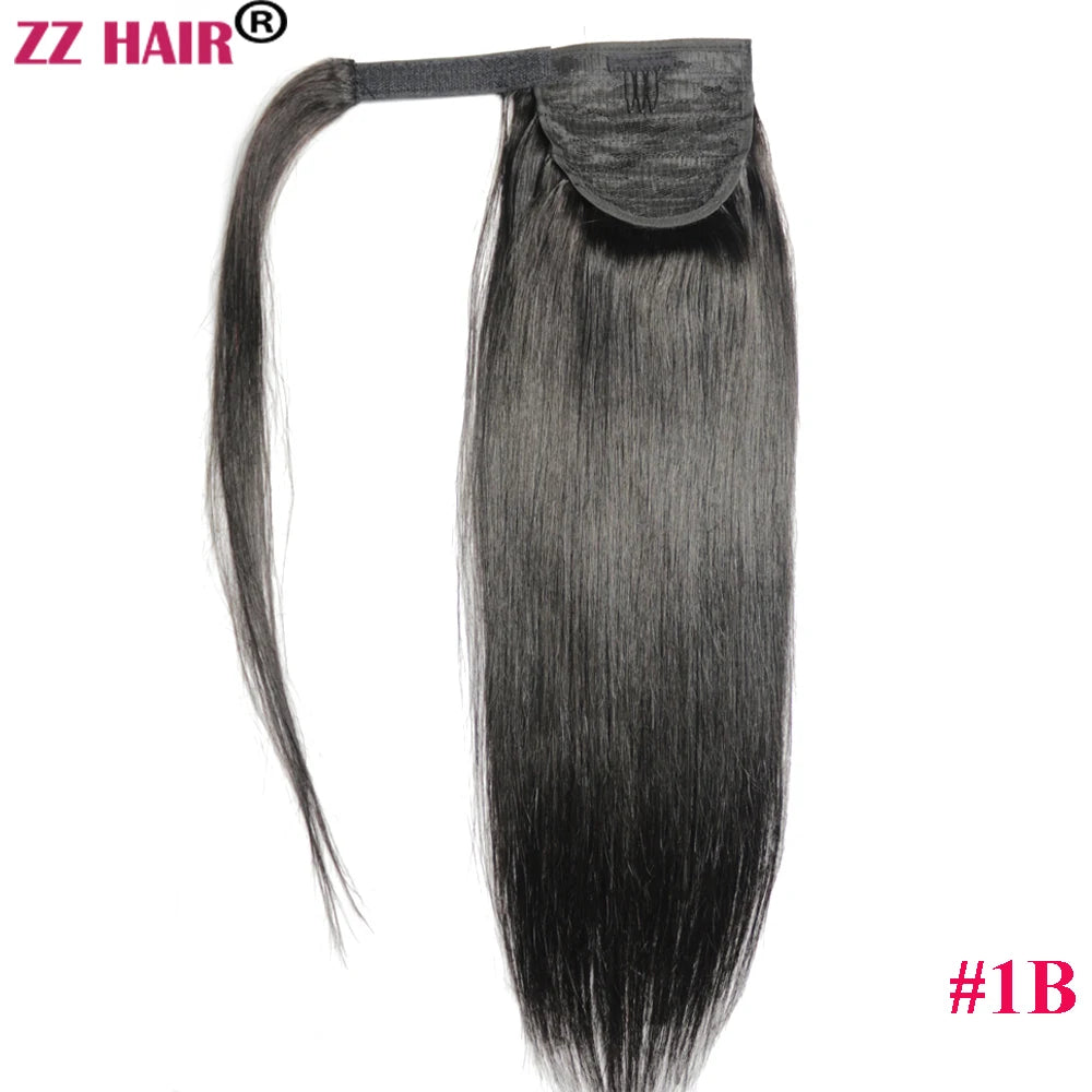 ZZHAIR 100% Human Hair Extensions 16"-26" Magic Wrap Around Ponytail 100g Clip In Machine Made Remy Horsetail Stragiht