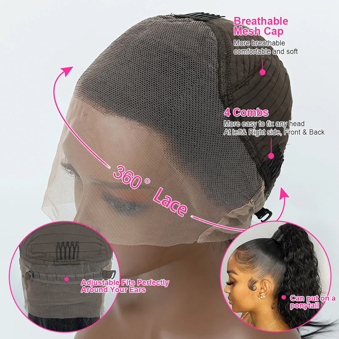 Full 360 Hd Lace Front Wig Kinky Yaki Straight HD Transparent Lace Front Human Hair Wig 40Inch Straight Human Hair Wig For Women