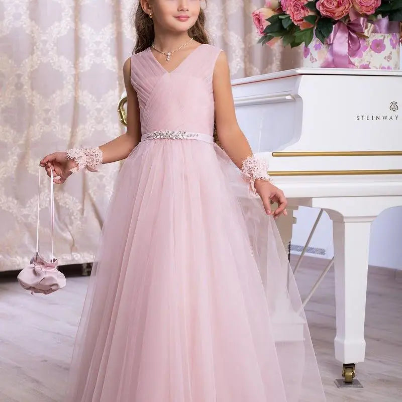 Flower Girl Dresses Tulle Puffy Backless Knee Length Kid Child Wedding Party Princess Ball Gown
