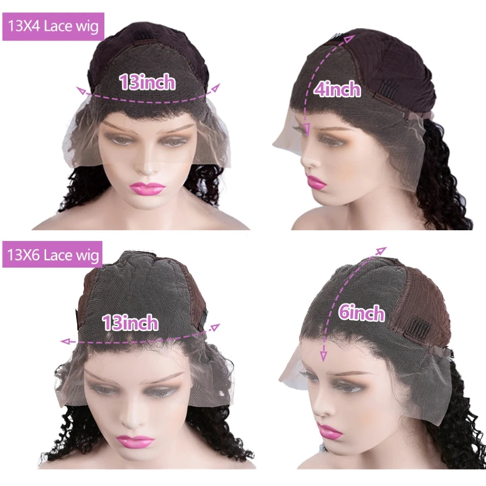 250 Density Brazilian 13x6 HD Lace Front Human Hair Wigs 30 40 Inch Deep Wave 13x4 Curly Lace Frontal Wig For Black Women