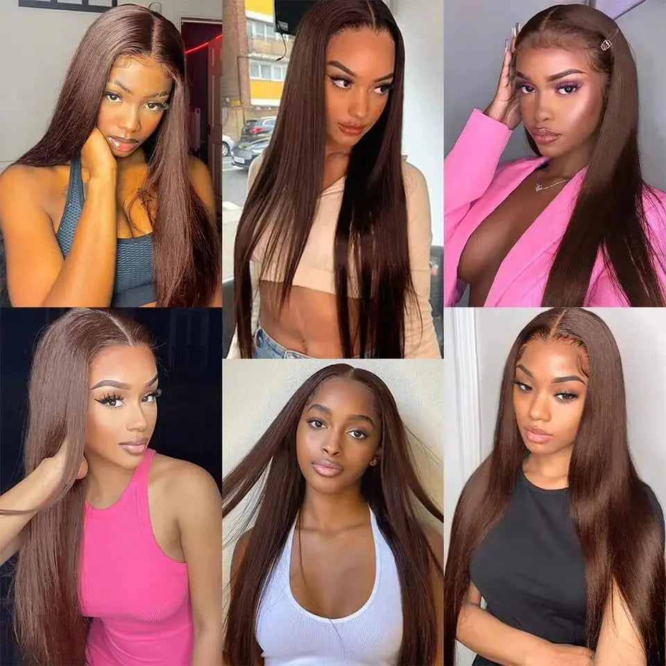 Color #4 Chocolate Brown Straight Human Hair Bundles Brown Bundles Human Hair 1/3 Bundles Dark Brown Straight Bundles