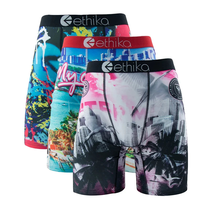 ETHIKA 3Pcs Men Sexy Underwear Boxers Breathable Man Underpants Plus Size S-3XL Mens Trunks Men's Panties Lingeries Boxer Briefs