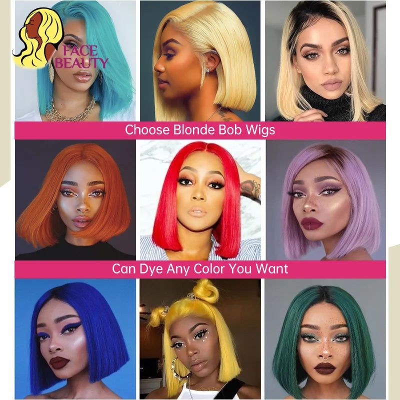 613 Blonde Bob Wig 13x6 13x4 Lace Frontal 5x5 Closure Wig Straight Brazilian Human Hair Lace Front Wigs For Women Pre Plucked