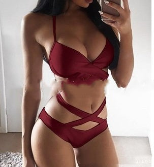 Sexy Black And White Color Matching Bikini Women'S Split Swimsuit