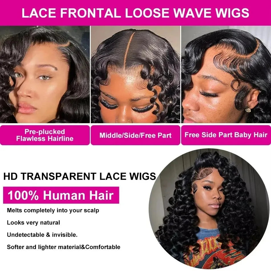 30 40 Inch Loose Wave Wigs Human Hair Black Deep Wave 13x6 HD Lace Frontal Curly Lace Front Human Hair Wig Brazilian For Women