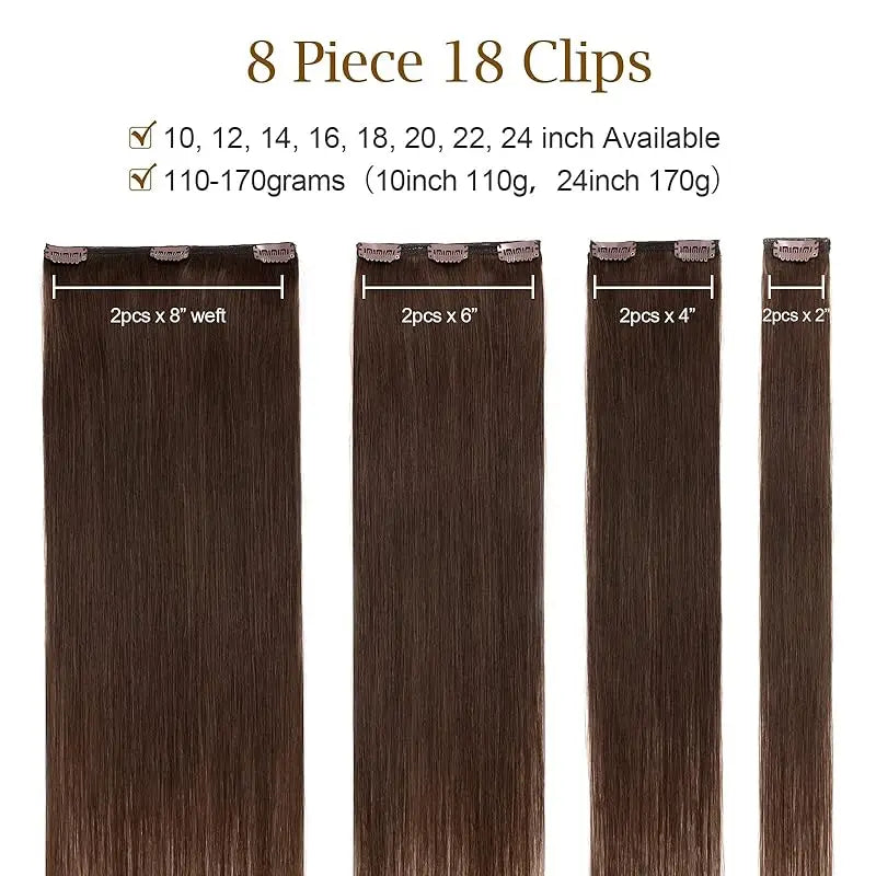 Clip in Hair Extensions Brown Hair Real Human Hair Double Weft 8pcs Hair Extensions Clip ins Straight Human Hair For Woman #4