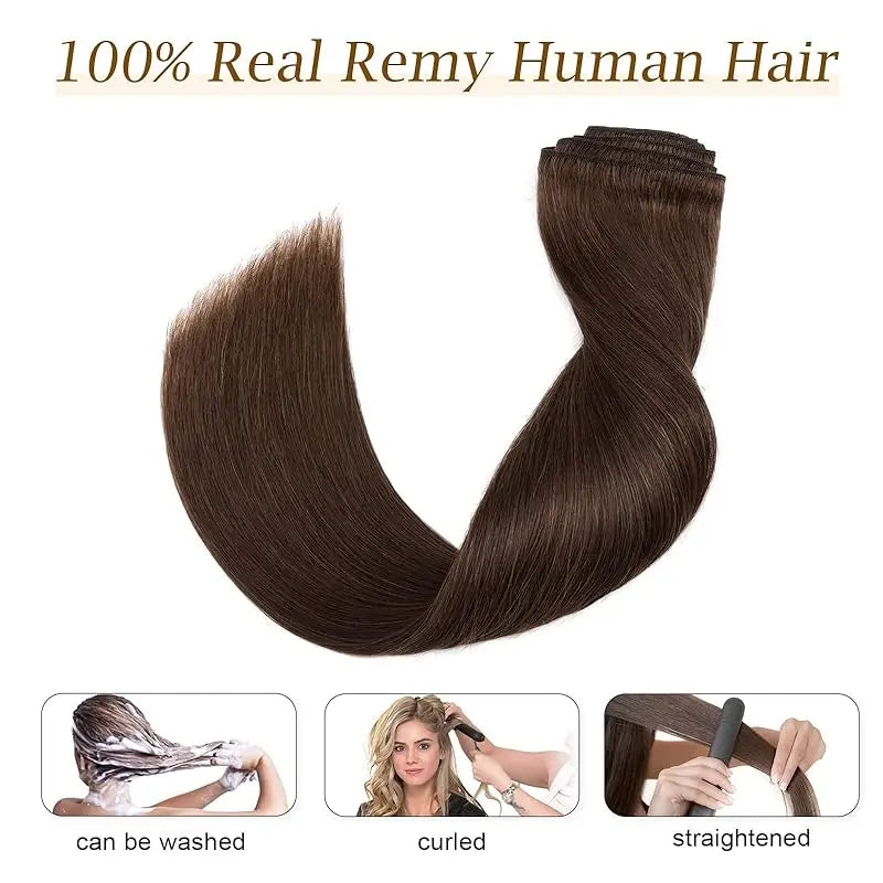 Clip in Hair Extensions Brown Hair Real Human Hair Double Weft 8pcs Hair Extensions Clip ins Straight Human Hair For Woman #4