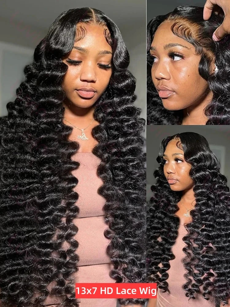 30 40 Inch Loose Wave 13x6 HD Lace Front Human Hair Wigs Deep Wave Curly 13x7 Lace Frontal Wig 200 Density Brazilian Remy Raw