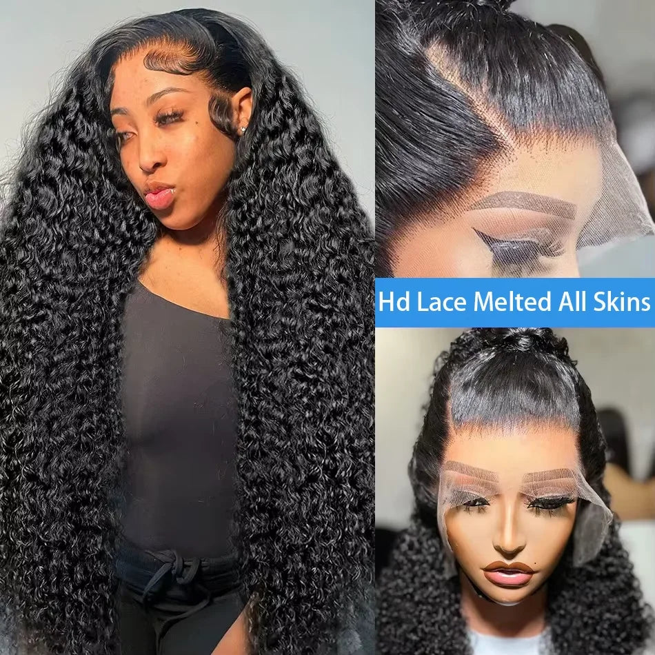 38 40 Inch HD Transparent Lace Frontal Wig Brazilian Remy Curly Loose Deep Wave Human Hair 13x4 Lace Front Wigs For Women