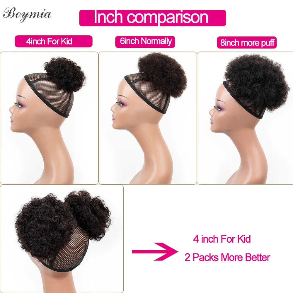 Afro Kinky Curly Ponytail Human Hair Extensions Buns Chignon Afro Puff Drawstring Curly Ponytail Remy Human Hair For Black Women