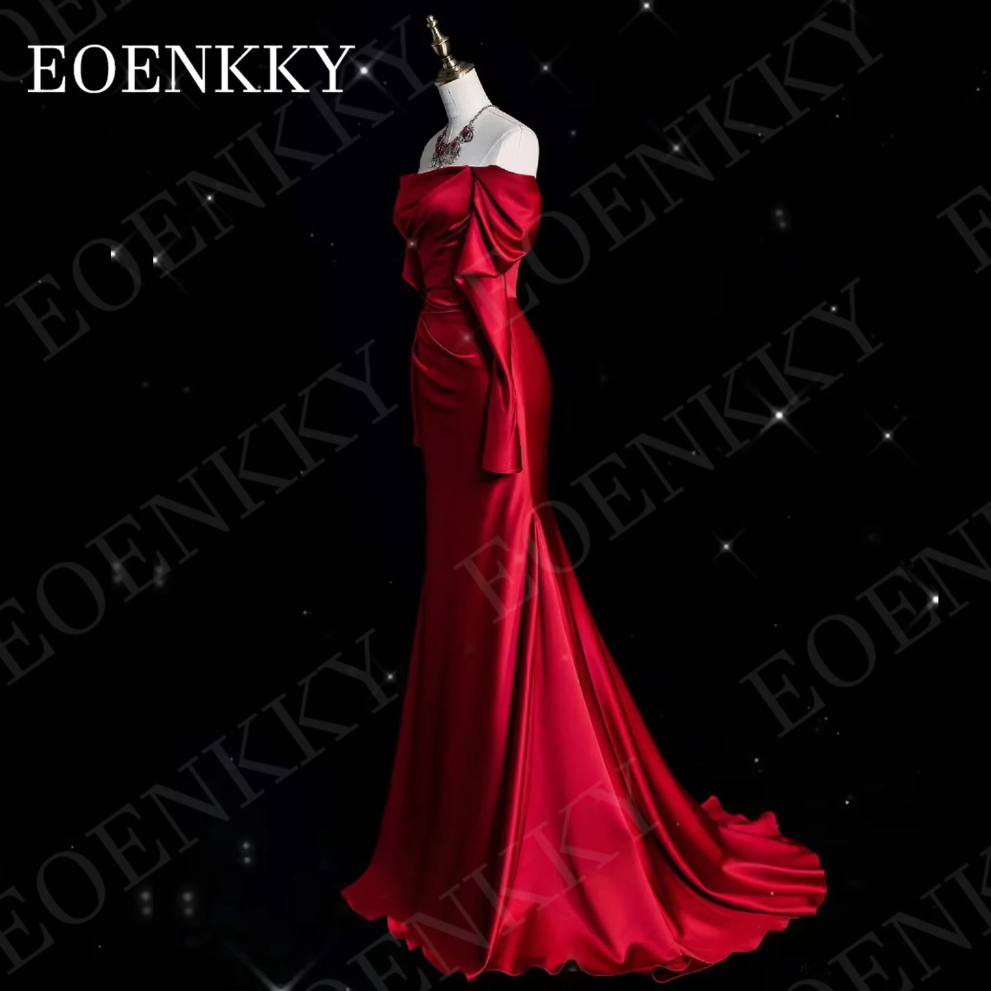 Long Sleeve Evening Dress Romantic Off Shoulder Satin Mermaid Celebrity Dress Party Sweep Train Burgundy Woman vestidos de noche