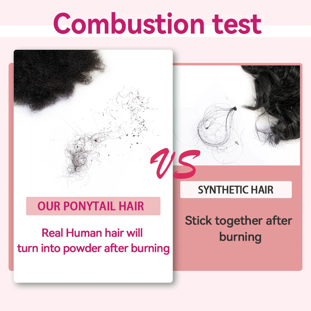 Afro Kinky Curly Ponytail Human Hair Extensions Buns Chignon Afro Puff Drawstring Curly Ponytail Remy Human Hair For Black Women