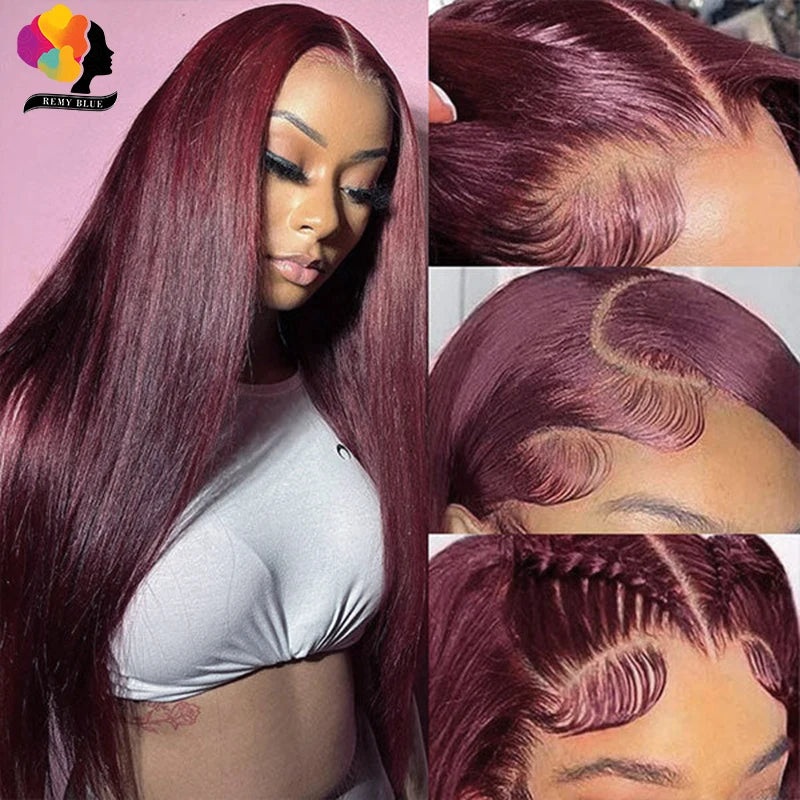 13x6 Straight Burgundy Lace Front Wig Human Hair Wigs 99J Red Colored Lace Front Human Hair Wig 13x4 Lace Frontal Wigs for Women