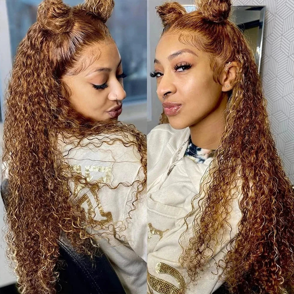 Highlight 360 Lace Front Wig Human Hair 250 Density Lace Wigs 30Inches Colored Deep Curly HD 360 Lace Front Wig Preplucked