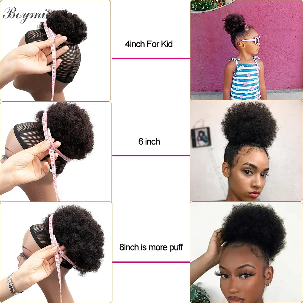 Afro Kinky Curly Ponytail Human Hair Extensions Buns Chignon Afro Puff Drawstring Curly Ponytail Remy Human Hair For Black Women