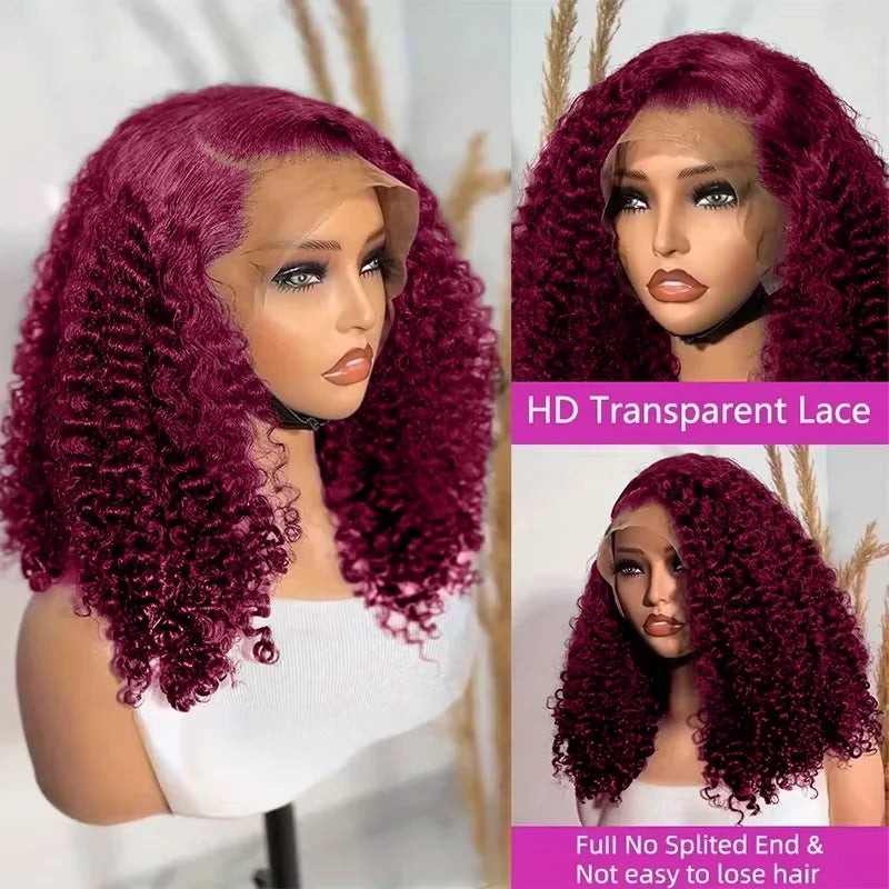 Burgundy 99J Deep Wave Short Bob Wigs 100% Human Hair Wig Water Curly Wig Baby Hair 3x4 Lace Front Human Hair Wig For Women