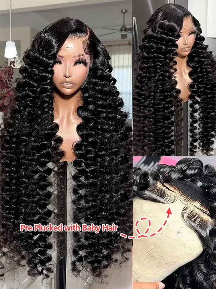30 40 Inch Loose Wave 13x6 HD Lace Front Human Hair Wigs Deep Wave Curly 13x7 Lace Frontal Wig 200 Density Brazilian Remy Raw