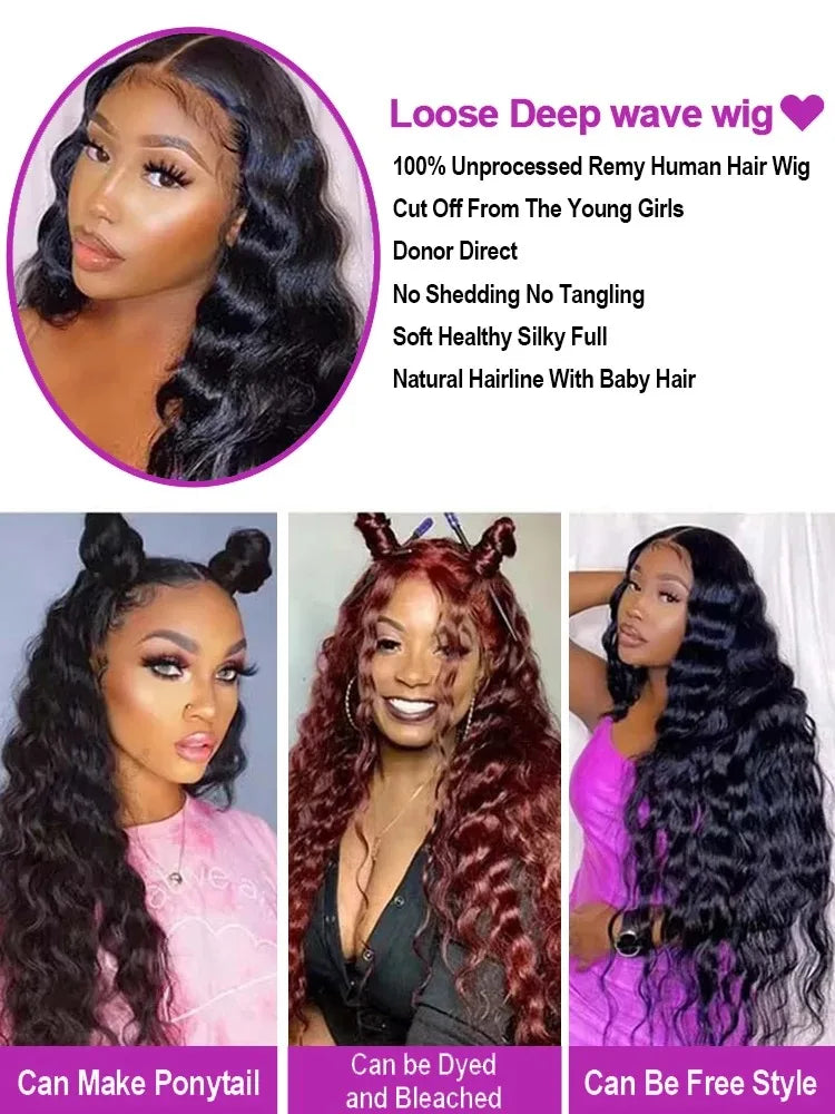 30 40 Inch Loose Wave 13x6 HD Lace Front Human Hair Wigs Deep Wave Curly 13x7 Lace Frontal Wig 200 Density Brazilian Remy Raw