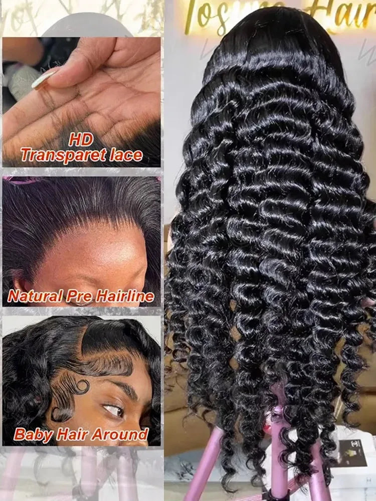 30 40 Inch Loose Wave 13x6 HD Lace Front Human Hair Wigs Deep Wave Curly 13x7 Lace Frontal Wig 200 Density Brazilian Remy Raw