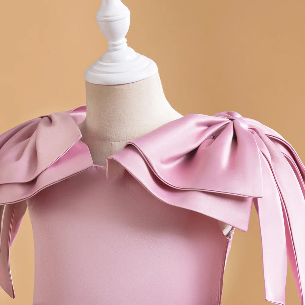 Luxury Bow Bridesmaid Girls Dress for Party and Wedding Gown Formal Satin Birthday Prom Princess Dresses Girl Gala Kids Clothing