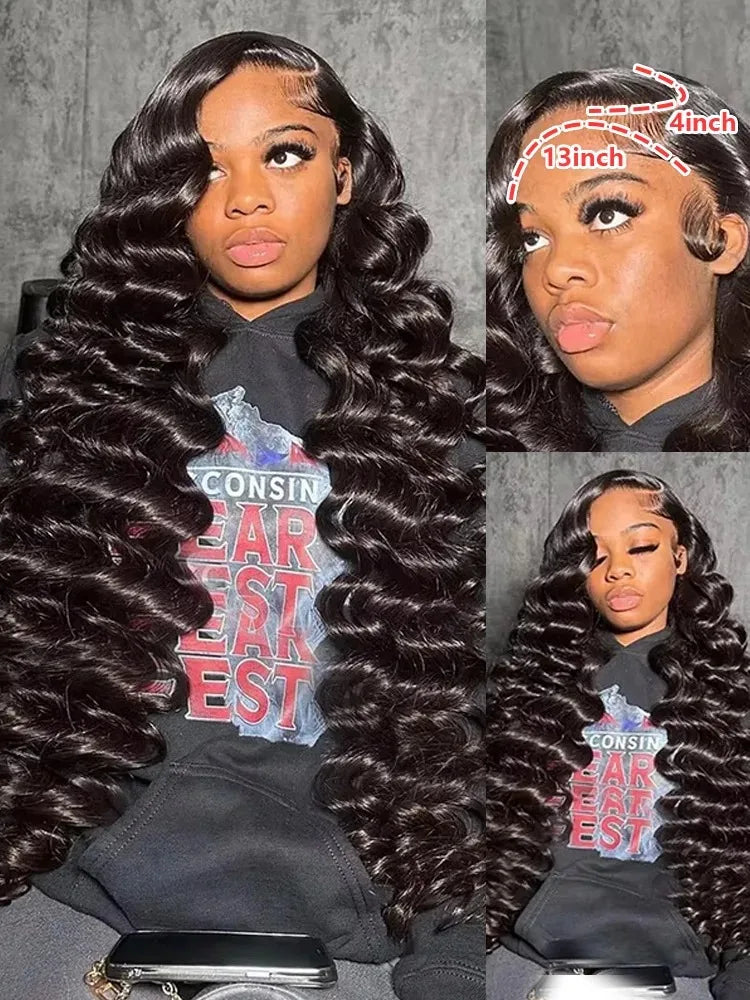 30 40 Inch Loose Wave 13x6 HD Lace Front Human Hair Wigs Deep Wave Curly 13x7 Lace Frontal Wig 200 Density Brazilian Remy Raw