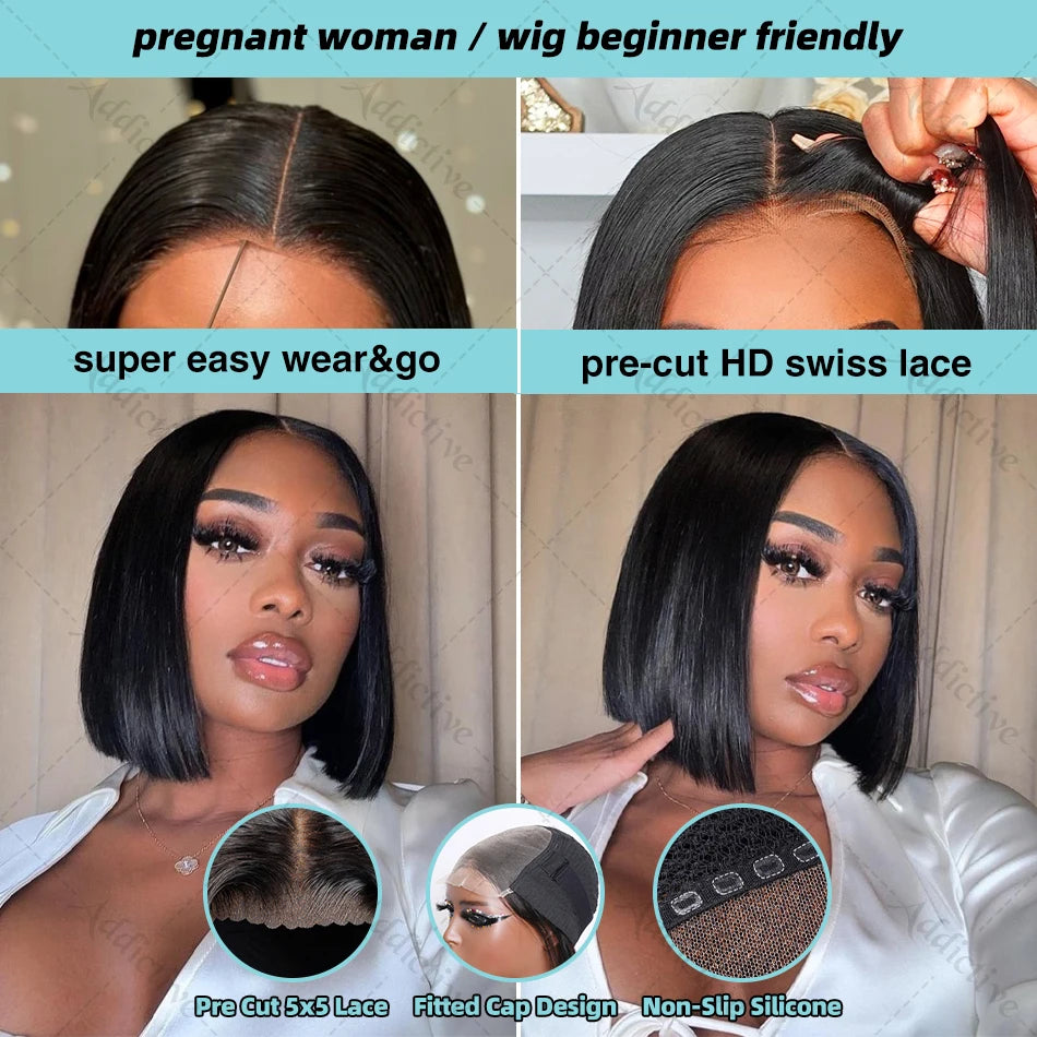 250% Straight Short Bob 13x6 HD Lace Frontal Human Hair Wigs 13x4 Transparent Lace Front Wig 5x5 Closure Wig For Women
