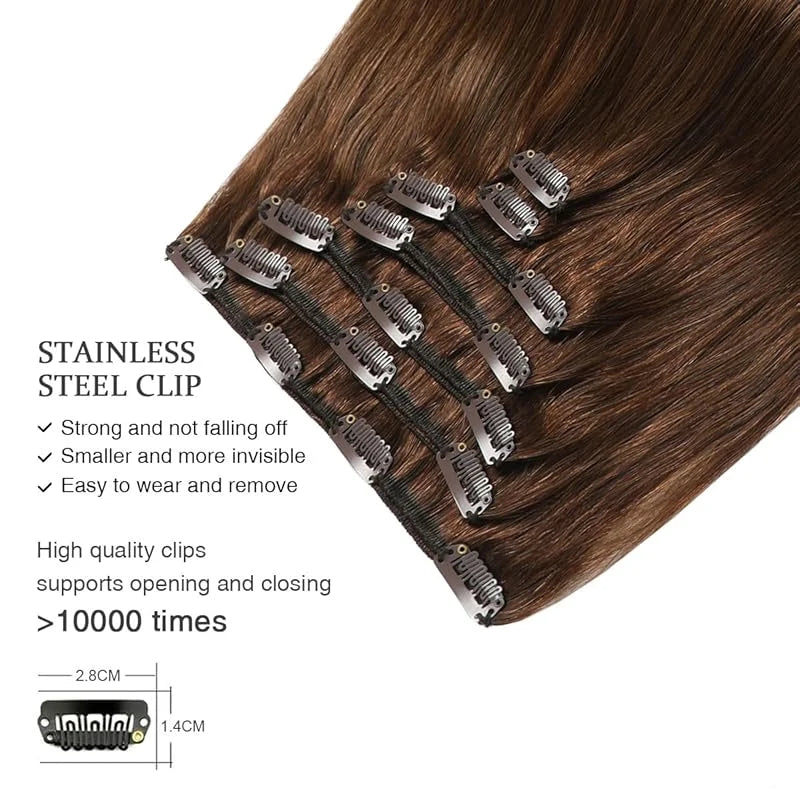 Clip in Hair Extensions Brown Hair Real Human Hair Double Weft 8pcs Hair Extensions Clip ins Straight Human Hair For Woman #4
