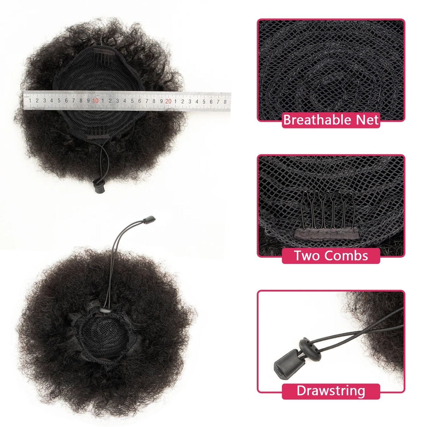 Afro Kinky Curly Ponytail Human Hair Extensions Buns Chignon Afro Puff Drawstring Curly Ponytail Remy Human Hair For Black Women