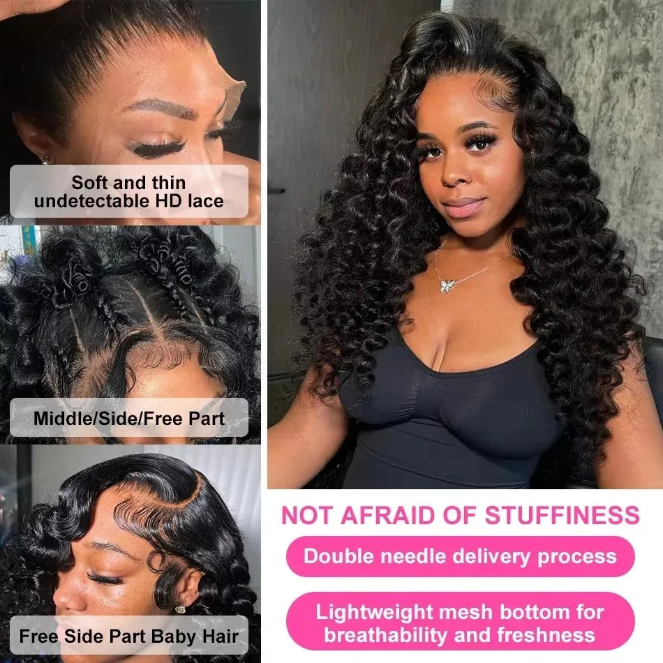 30 40 Inch Loose Wave Wigs Human Hair Black Deep Wave 13x6 HD Lace Frontal Curly Lace Front Human Hair Wig Brazilian For Women