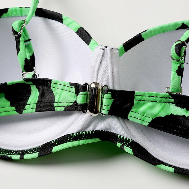 5 Colors New Sexy Strapless Swimsuit Women Push-up Padded Bathing Suit Fashion Leopard Print Bikini Set Beach Two Piece Swimwear