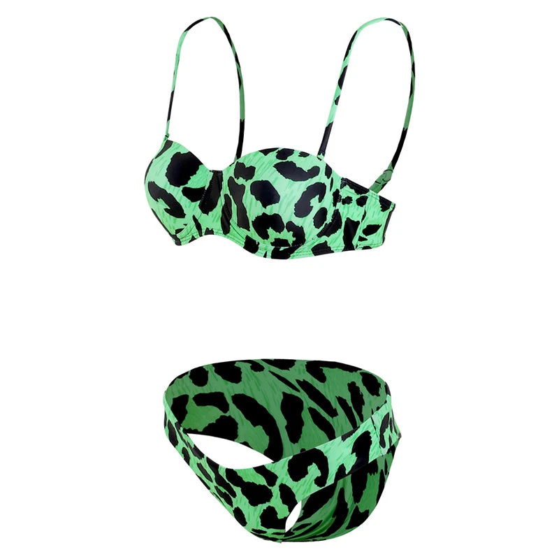 5 Colors New Sexy Strapless Swimsuit Women Push-up Padded Bathing Suit Fashion Leopard Print Bikini Set Beach Two Piece Swimwear