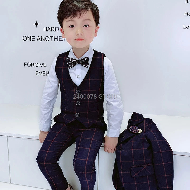 Top Quality Flower Boys Wedding Suit Gentleman Kids Formal Tuxedo Dress Children Party Performance Dress Costume