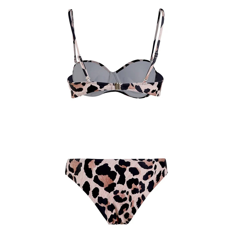 5 Colors New Sexy Strapless Swimsuit Women Push-up Padded Bathing Suit Fashion Leopard Print Bikini Set Beach Two Piece Swimwear