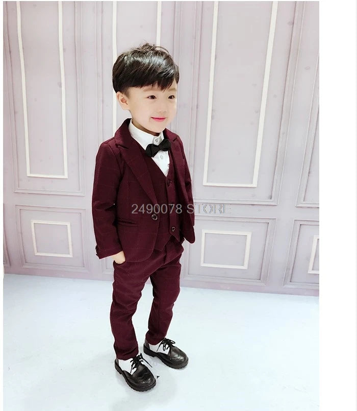 Top Quality Flower Boys Wedding Suit Gentleman Kids Formal Tuxedo Dress Children Party Performance Dress Costume