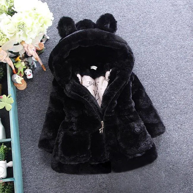 Winter Jacket Toddler Girl Clothes Korean Cute Hooded Warm Thick Fleece Outerwear Baby Fur Coats Luxury Kids Clothing BC1861