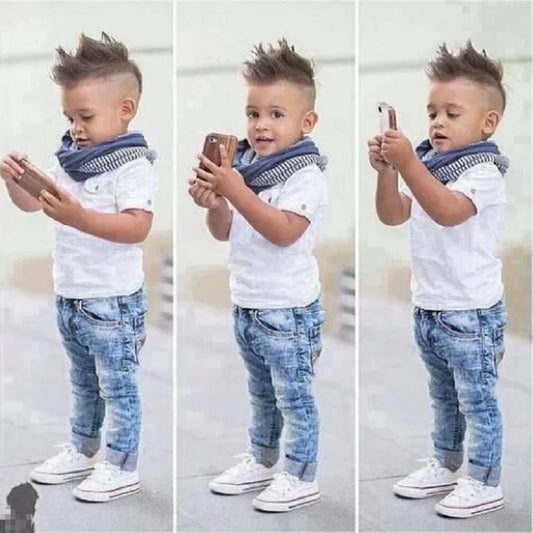 Spring Kids clothing Children's clothing Short Sleeved T-shirt + Jeans 2 Pcs  Boy Clothes Boys Casual Clothing Set Suit For Boy