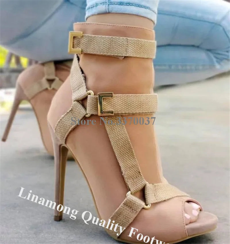 New Design Women Fashion Peep Toe Suede Leather Stiletto Heel Short Boots Buckles Strap Black Army Green High Heel Ankle Booties