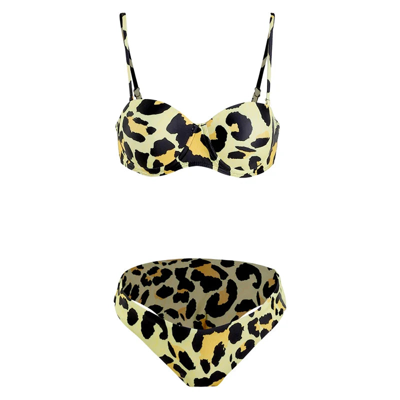 5 Colors New Sexy Strapless Swimsuit Women Push-up Padded Bathing Suit Fashion Leopard Print Bikini Set Beach Two Piece Swimwear