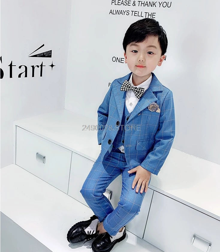 Top Quality Flower Boys Wedding Suit Gentleman Kids Formal Tuxedo Dress Children Party Performance Dress Costume