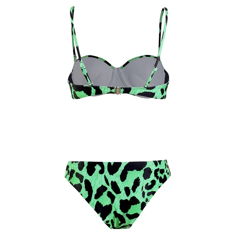 5 Colors New Sexy Strapless Swimsuit Women Push-up Padded Bathing Suit Fashion Leopard Print Bikini Set Beach Two Piece Swimwear