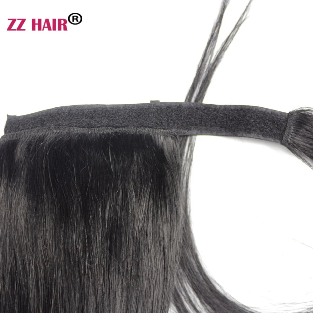 ZZHAIR 100% Human Hair Extensions 16"-26" Magic Wrap Around Ponytail 100g Clip In  Machine Made Remy Horsetail Stragiht