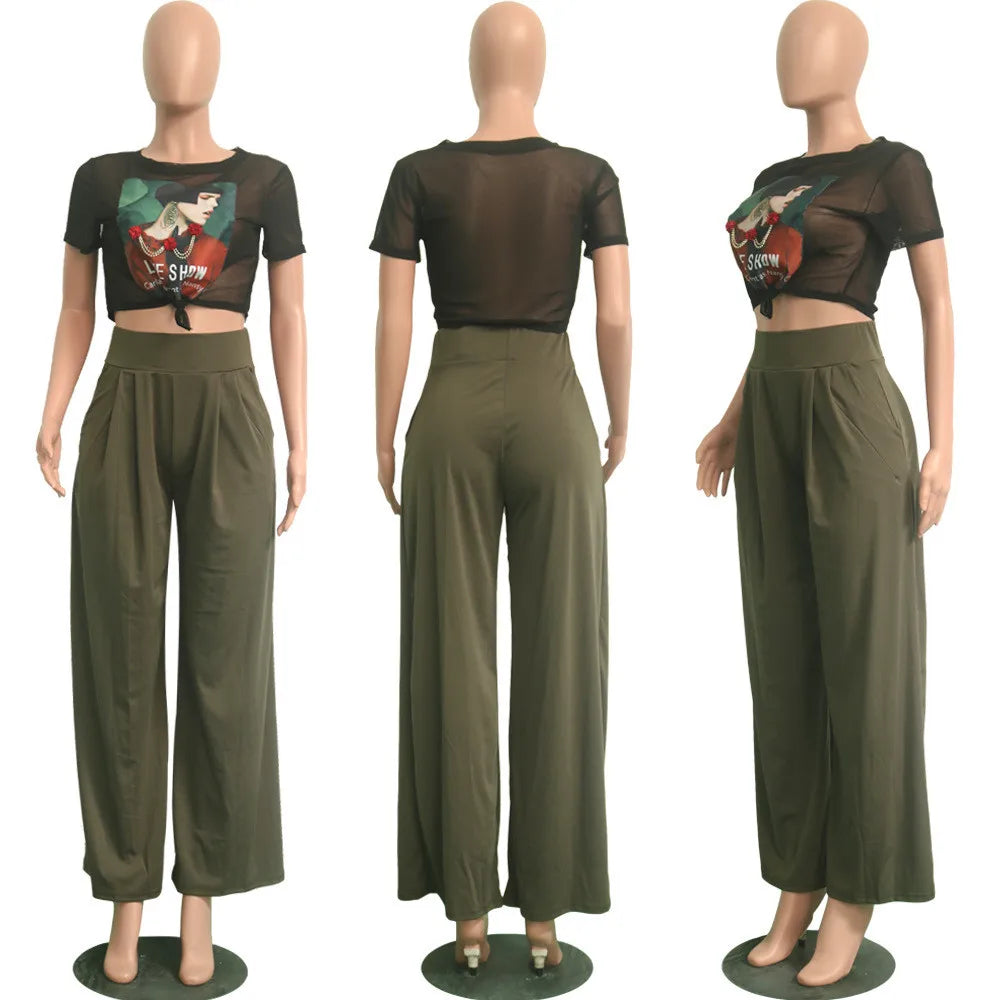 Women Casual Loose Palazzo Pants Autumn High Waisted Wide Leg Trousers Pleated Long Culottes Pants Elastic Waist Trouser Pockets