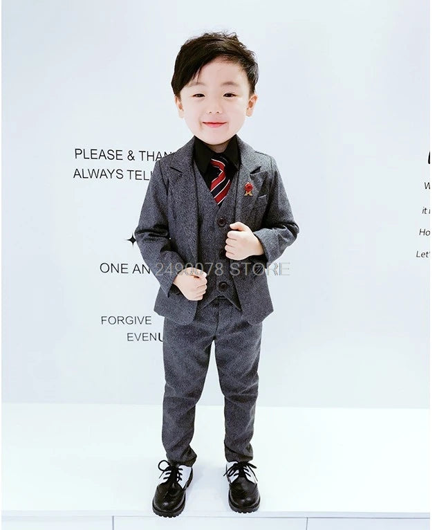 Top Quality Flower Boys Wedding Suit Gentleman Kids Formal Tuxedo Dress Children Party Performance Dress Costume