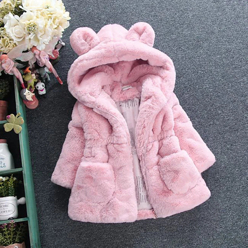 Winter Jacket Toddler Girl Clothes Korean Cute Hooded Warm Thick Fleece Outerwear Baby Fur Coats Luxury Kids Clothing BC1861