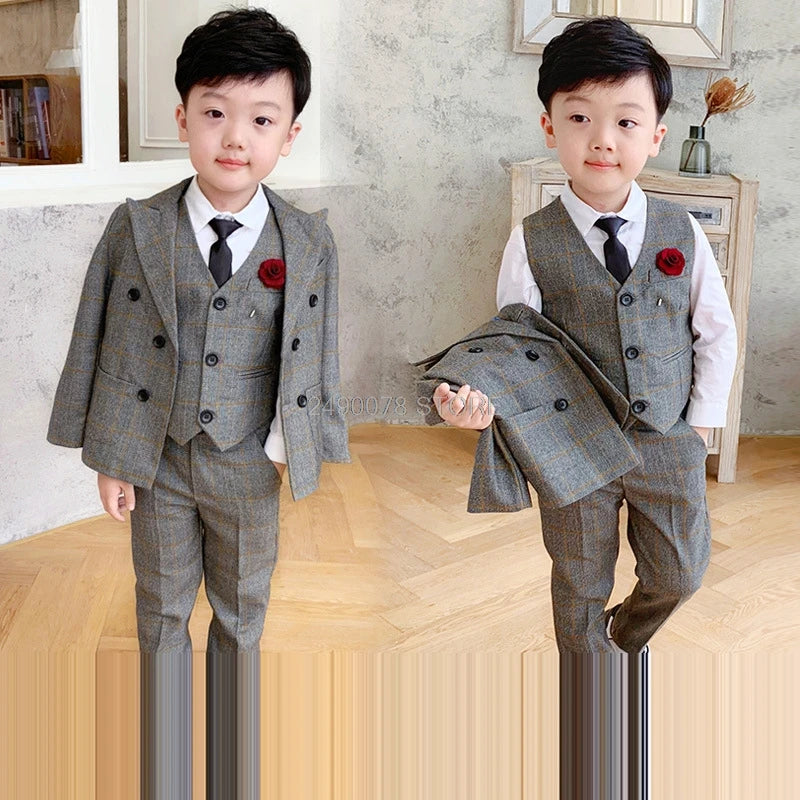Top Quality Flower Boys Wedding Suit Gentleman Kids Formal Tuxedo Dress Children Party Performance Dress Costume