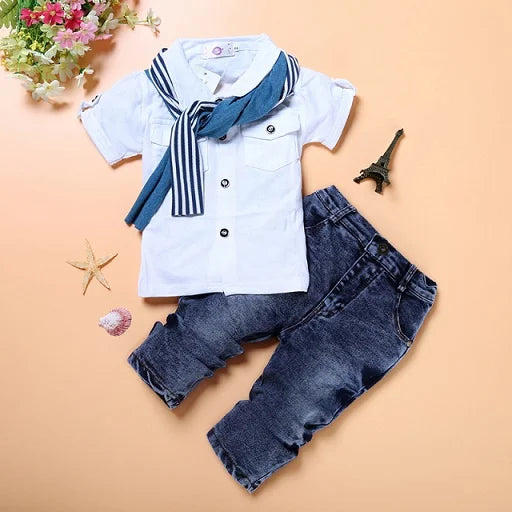 Spring Kids clothing Children's clothing Short Sleeved T-shirt + Jeans 2 Pcs  Boy Clothes Boys Casual Clothing Set Suit For Boy