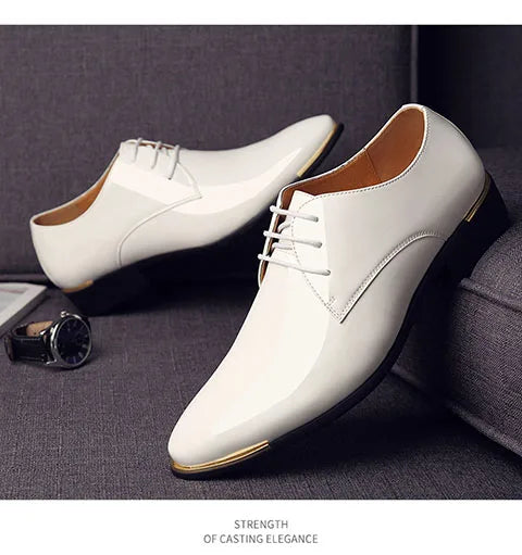 2025 Newly Men's Quality Patent Leather Shoes White Wedding Shoes Size 38-48 Black Leather Soft Man Dress Shoes
